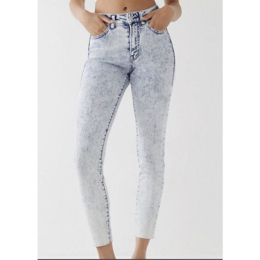 True Religion Halle High Rise Super Skinny Acid Wash Raw Hem Jeans
